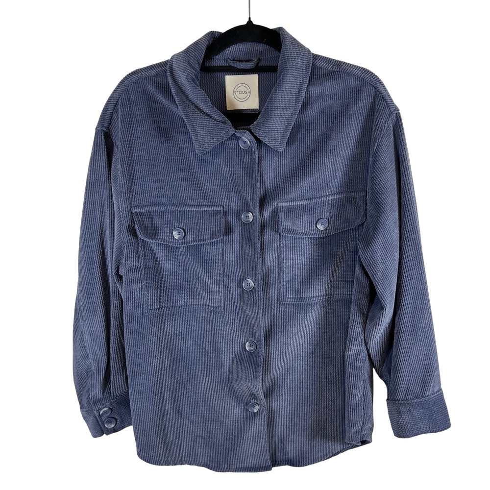 Stoosh Corduroy‎ Shacket Jacket Large Blue Button Front Oversized Utility Shirt
